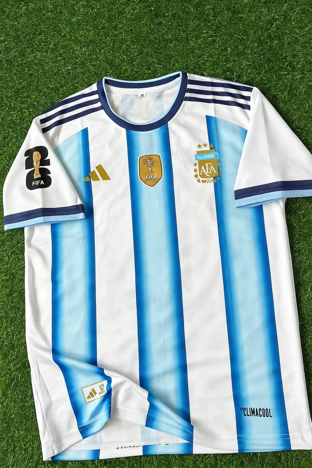 Argentina 3-Star World Cup Champions Home Jersey – Special Edition (Gold Patches) MESSI TSHIRT